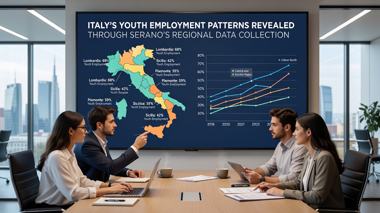 Graph depicting youth employment trends by Italian region from Serano's 2026 collection